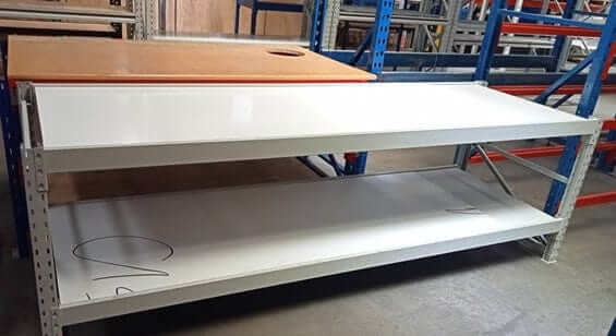 New ST Longspan Workbench 2 Level H900xL2700xD900 with melamine finish and sturdy metal frame.