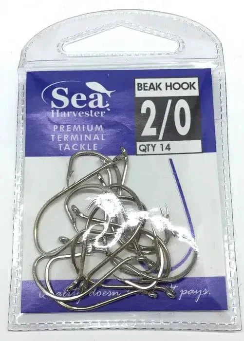 Nickle Beak Hook 2/0 Pkt 14 in a clear packaging showing premium terminal tackle for fishing.