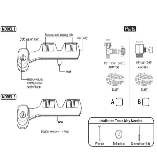 Non-Electric Dual Nozzle Toilet Seat Attachment (different types available) by Habicare