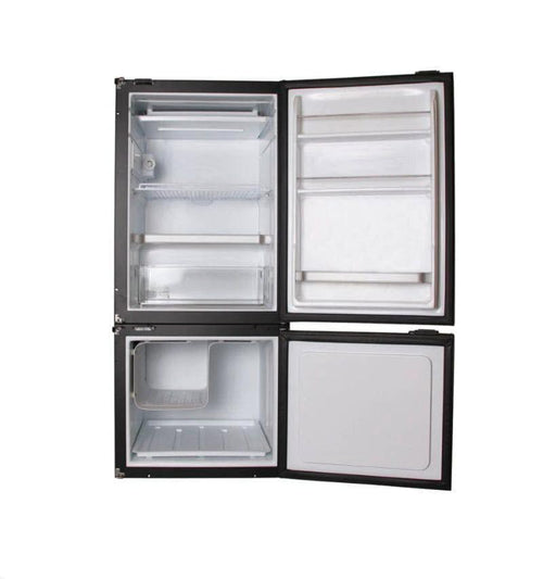 Novakool 193L Marine Fridge Freezer interior showing freezer and fridge compartments.