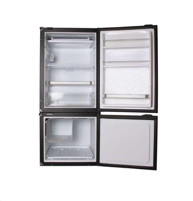 Novakool 193L Marine Fridge Freezer interior showing freezer and fridge compartments.