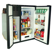 Interior view of the Novakool 212l Fridge Freezer displaying organized compartments with various food and beverage items.