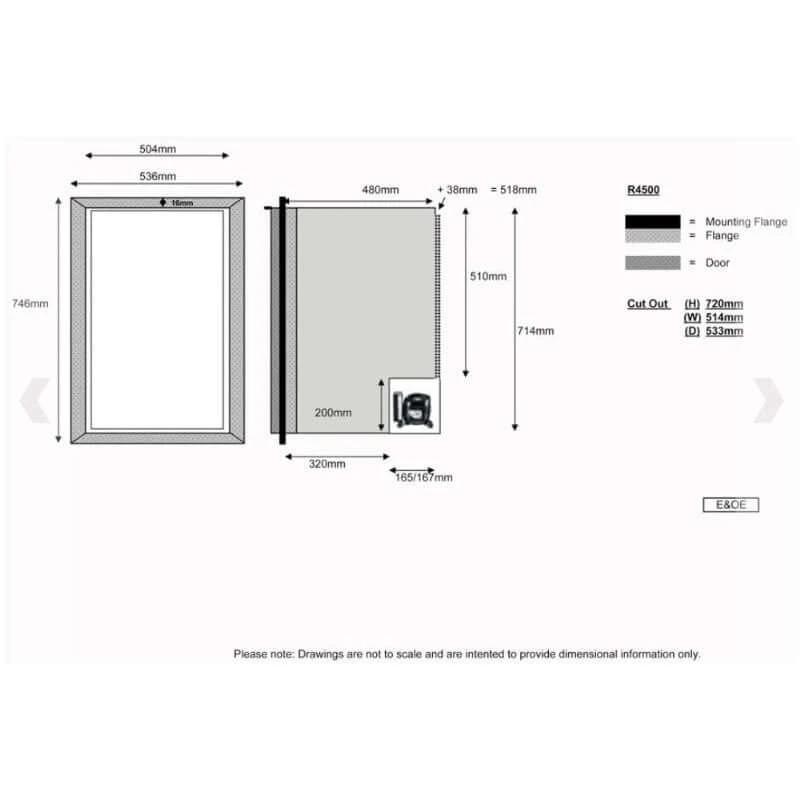 Novakool 122L Fridge freezer NCR4500 dimensions and specifications diagram