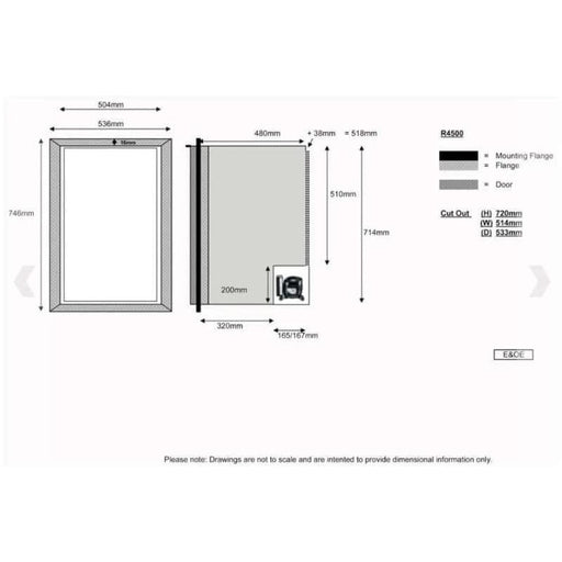 Novakool 122L Fridge freezer NCR4500 dimensions and specifications diagram