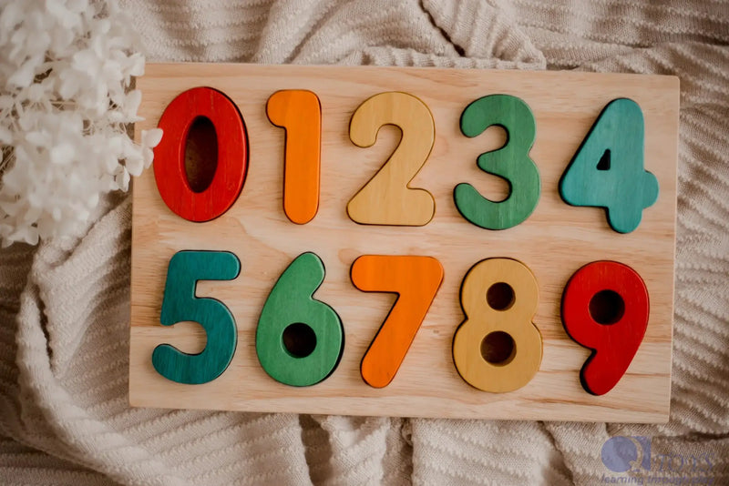 Wooden Coloured Number Puzzle Board 0-9 - QToys | Numeracy Toys NZ by Curious Moonbeam
