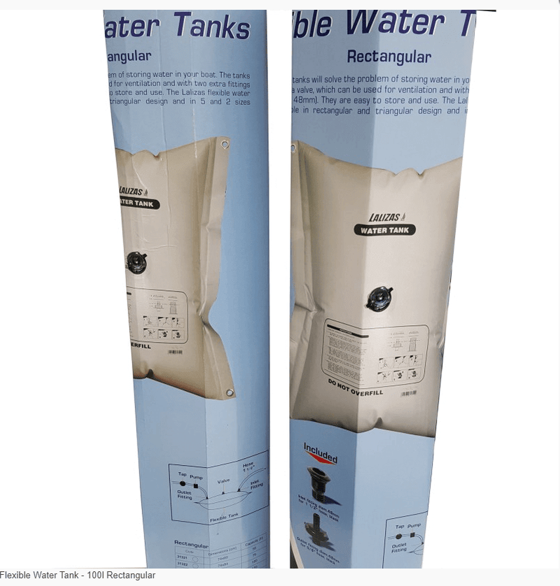 Flexible Water Tank - 200l Rectangular with valve and fittings for boat water storage.