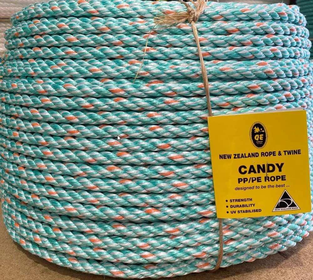Duradan Candy Cray Fishing Rope 10mm 11mm 12mm 14mm shown in a vibrant roll with durability and strength features.