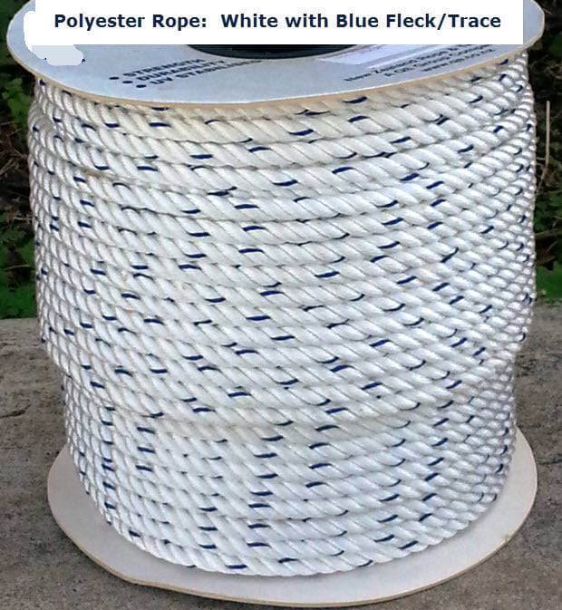Polyester Ropes 6mm to 16mm with blue Tracer - white rope with blue fleck on spool