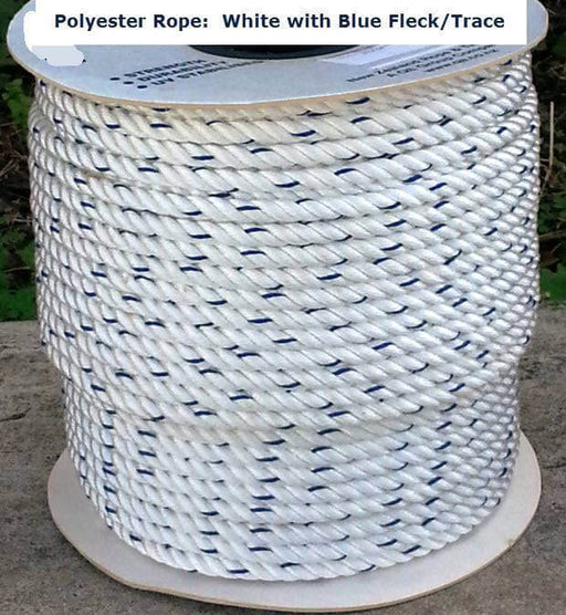 Polyester Ropes 6mm to 16mm with blue Tracer - white rope with blue fleck on spool