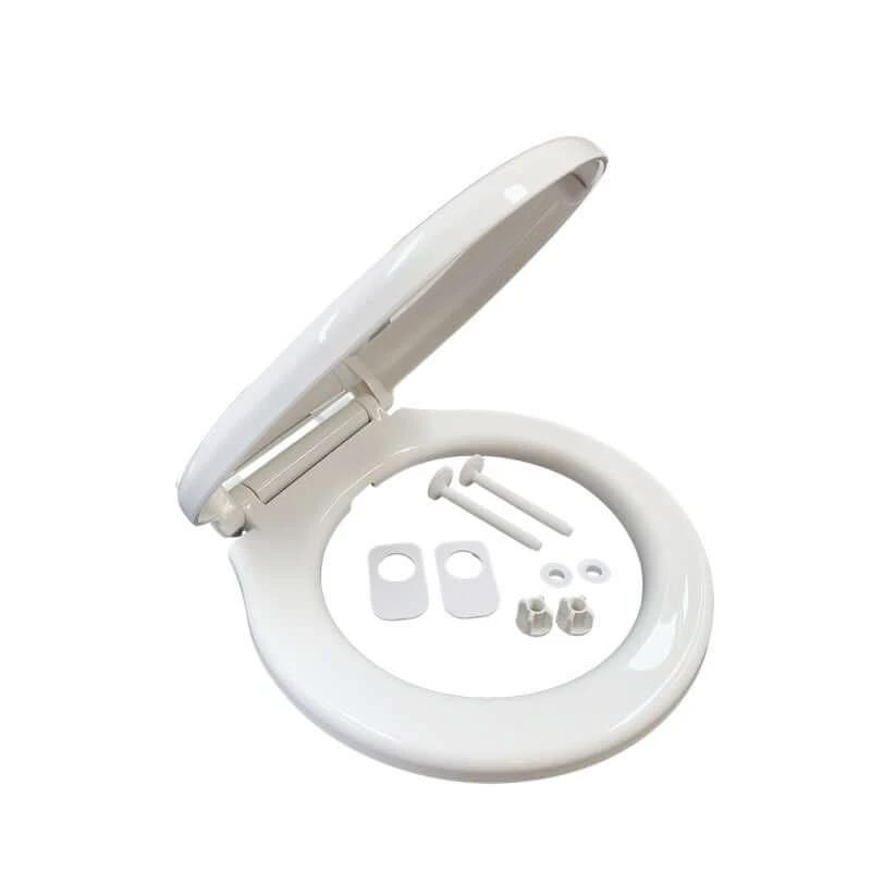 Ocean Tech Compact Seat with Soft Close, featuring components for installation, designed for the Ocean Tech Space Saver toilet.