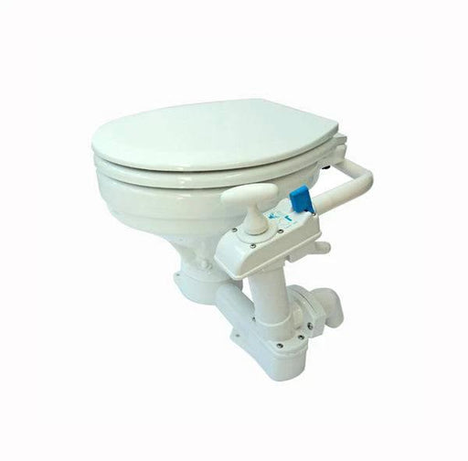 Ocean Tech Manual large Bowl Toilet with large seat and angled hand pump design for marine use