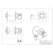 Technical drawing of ODIN 900 Drum Winch showing dimensions and design features of the waterproof model.