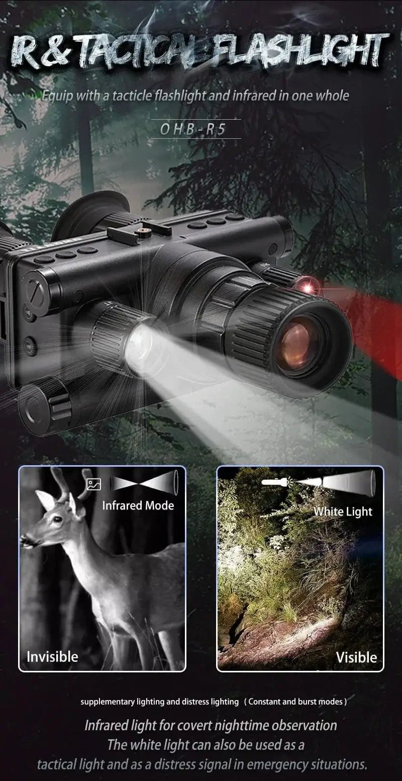 China China OHB-R5 OHB-R5 Digital Binoculars 1080P HD Night Vision 600M Long Range Hunting with IR & Tacticle Flashlight Head Mounted Video