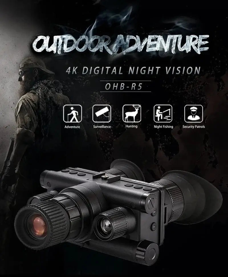 China China OHB-R5 OHB-R5 Digital Binoculars 1080P HD Night Vision 600M Long Range Hunting with IR & Tacticle Flashlight Head Mounted Video