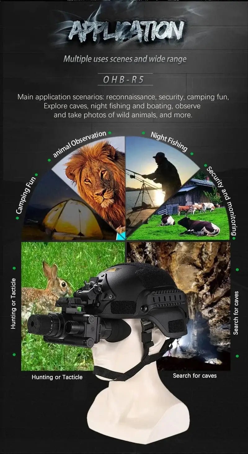 China China OHB-R5 OHB-R5 Digital Binoculars 1080P HD Night Vision 600M Long Range Hunting with IR & Tacticle Flashlight Head Mounted Video