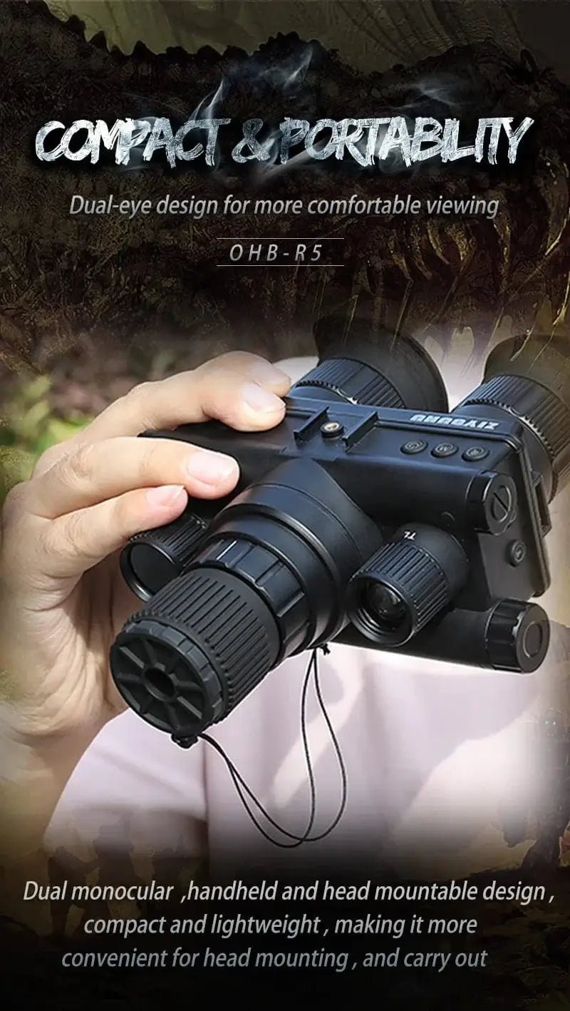 China China OHB-R5 OHB-R5 Digital Binoculars 1080P HD Night Vision 600M Long Range Hunting with IR & Tacticle Flashlight Head Mounted Video