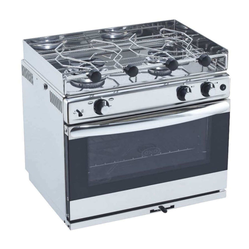 2 Burner Open sea Oven with Grill in polished marine-grade stainless steel for stylish cooking.