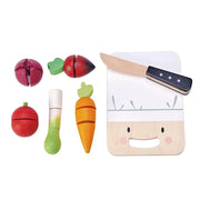 Wooden Mini Chef Chopping Board with Vegetables - Tender Leaf Toys | Play Food by Curious Moonbeam