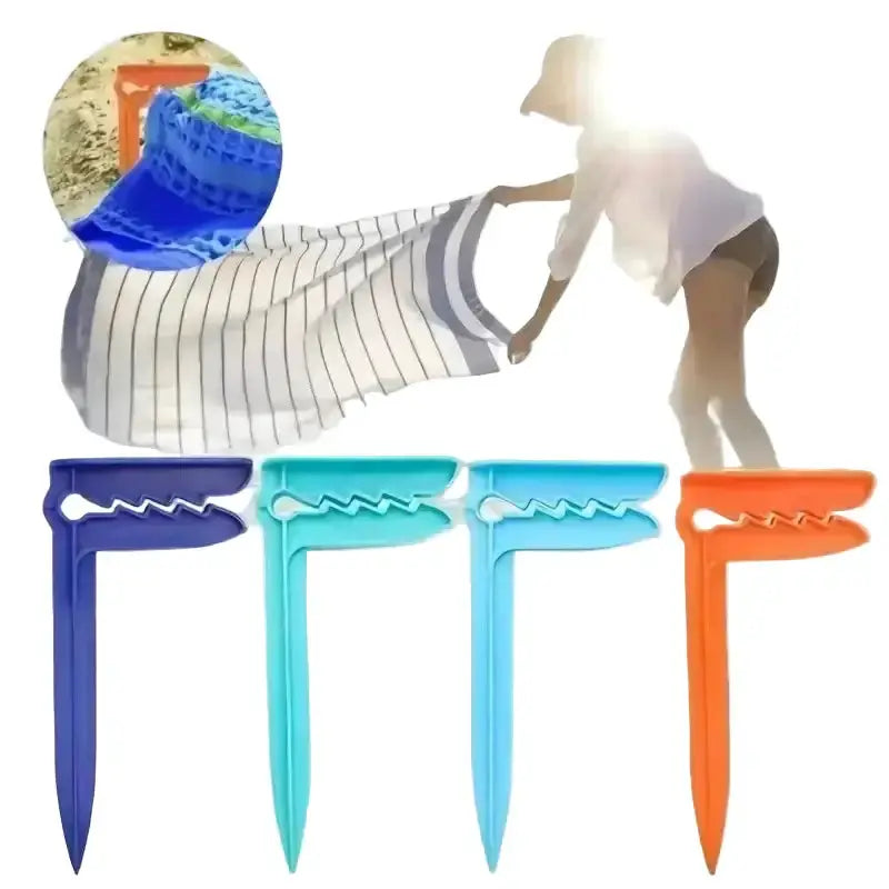 Outdoor Beach & Picnic Mat Towel Holder – Windproof Camping Tool (4pcs) by Habicare