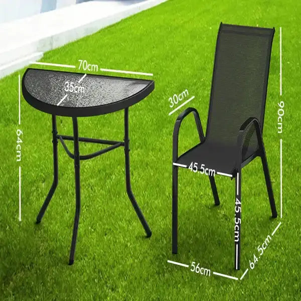 Outdoor Dining Set – 1 Semicircular Patio Table & 2 Chairs by Habicare