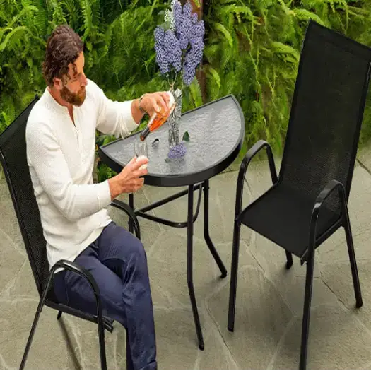 Outdoor Dining Set – 1 Semicircular Patio Table & 2 Chairs by Habicare