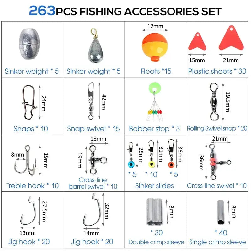 Outdoor Fishing Accessories Set with Tackle Box (263pcs) by Habicare