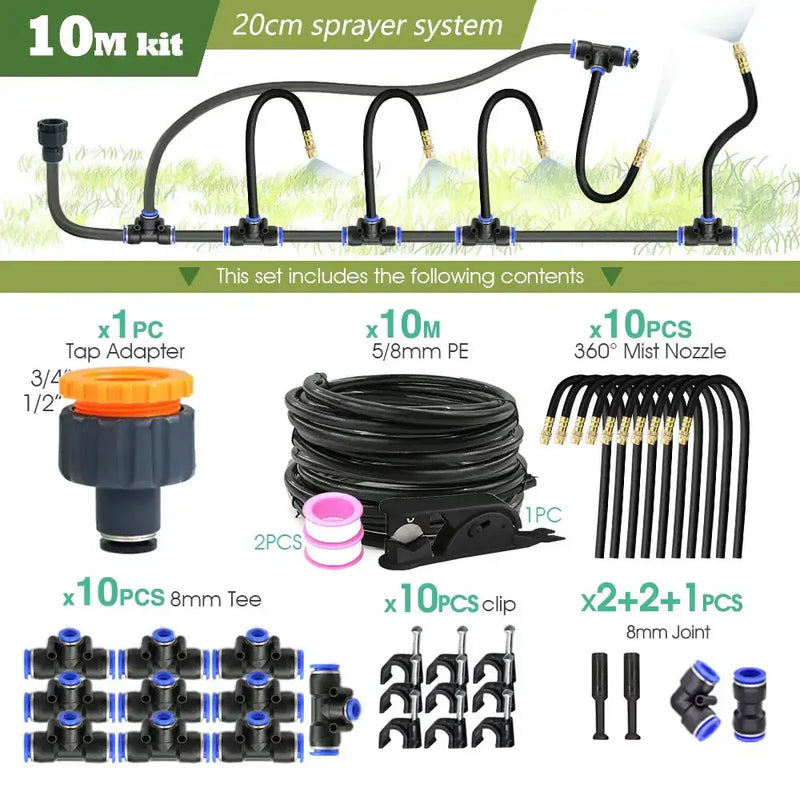 PE Hose with Adjustable Misting Sprayer & Pump Kit for Garden (different sizes available) by Habicare