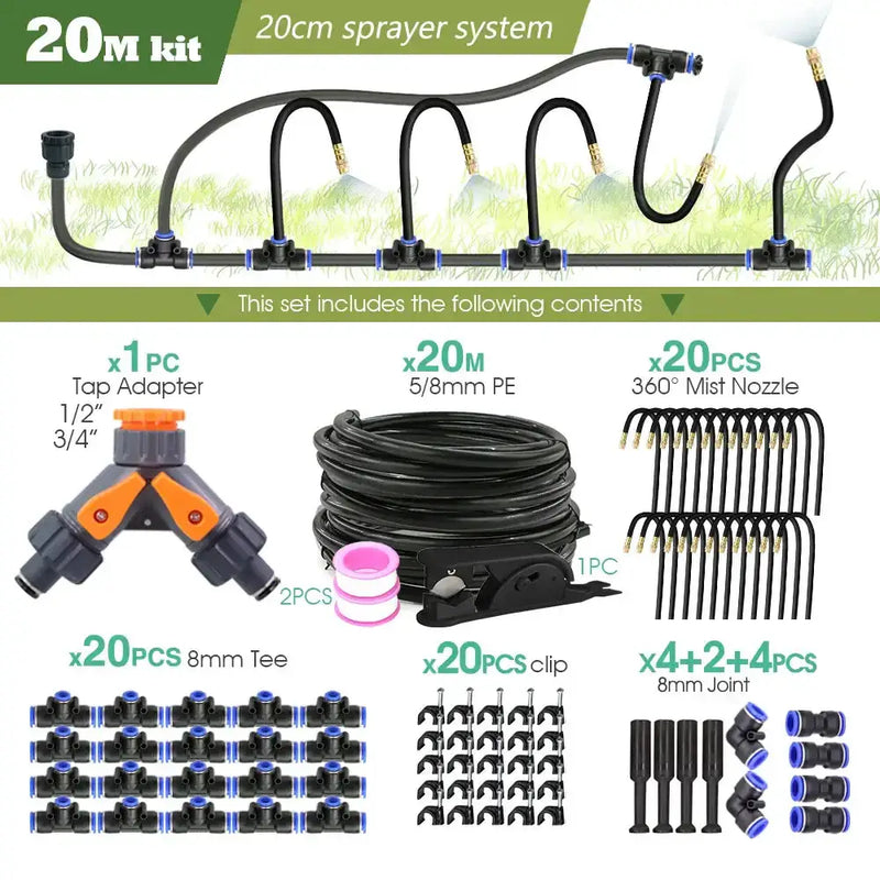 PE Hose with Adjustable Misting Sprayer & Pump Kit for Garden (different sizes available) by Habicare