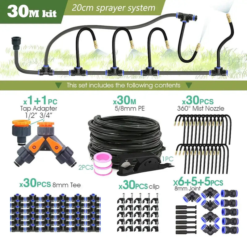 PE Hose with Adjustable Misting Sprayer & Pump Kit for Garden (different sizes available) by Habicare