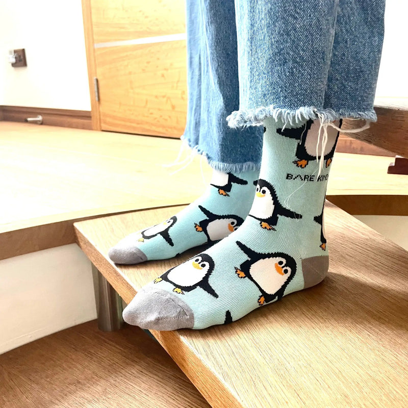 Penguins | Sky Blue | Bamboo Socks by Barekind NZ