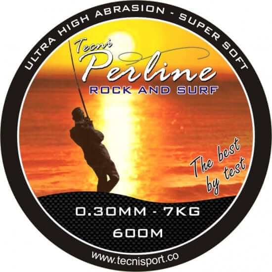 High Abrasion Rock & Surf Yellow or Blue 600m Ultra High Abrasion Nylon Line by Tecni with fishing silhouette