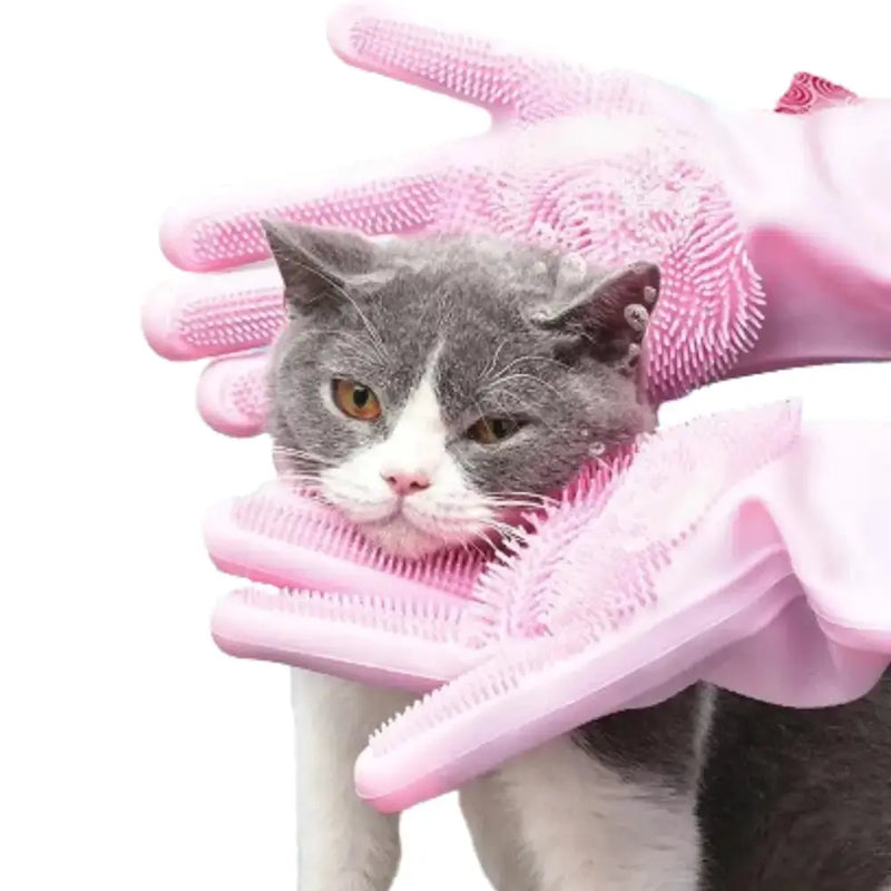 Pet Grooming Gloves Silicone (Pink & Blue) by Habicare