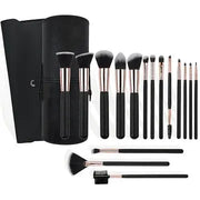 Professional Makeup Brush Set 16 Pieces Soft Fiber Hair Wooden Handle Black Color For Foundation Powder Blush Eyeshadow And More by Poppy Gifts