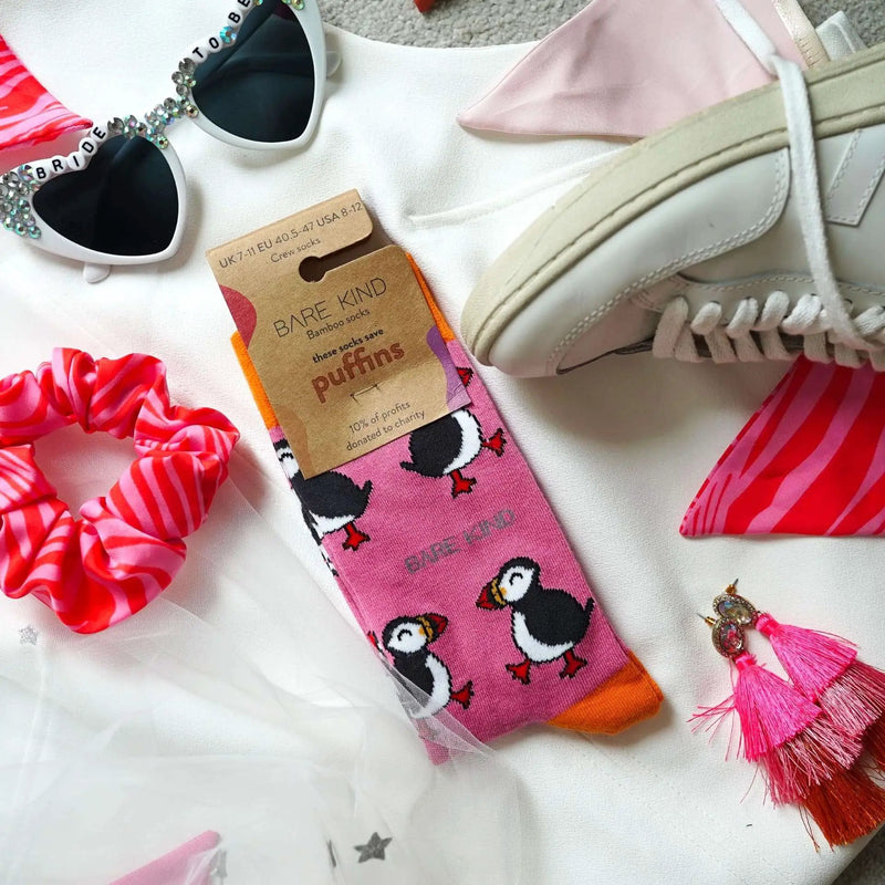 Save the Pink Puffin Bamboo Socks by Barekind NZ