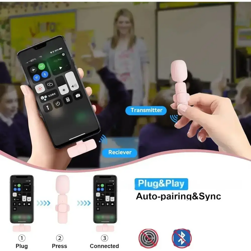 Pink Wireless Lavalier Mic for iPhone & Android (various type of sets available) by Habicare
