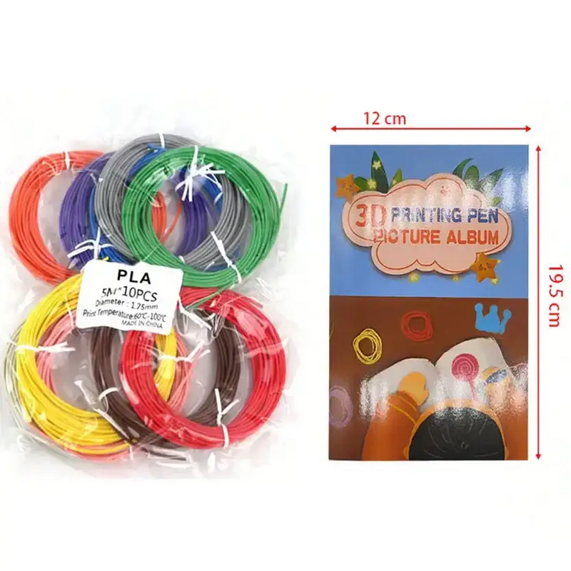 PLA 3D Pen Filament 50m – 10 Colours with Copy Painting Album by Habicare