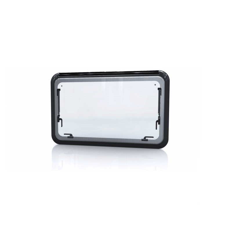 Acrylic Double Glazed Window 1520mm x 600mm with tinted finish and locking handles for privacy and ventilation.