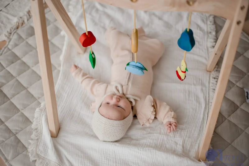 Wooden Baby Play Gym - QToys | Wooden Baby Toy NZ by Curious Moonbeam