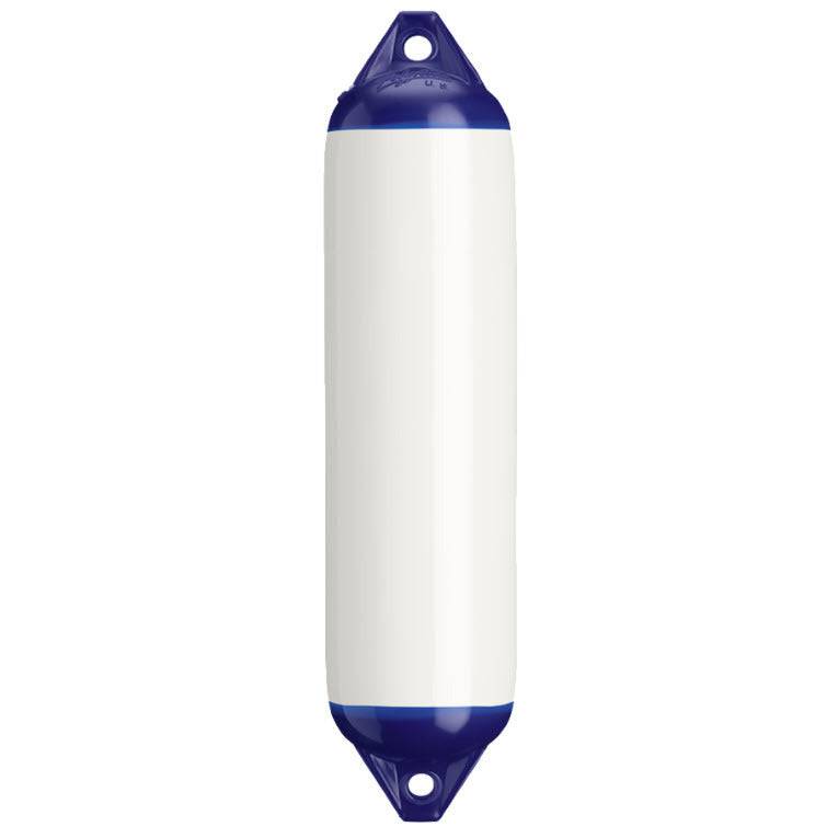 Polyform Fender - inflatable white and blue boat fender for boats ranging from 3m to 35m, made from flexible vinyl.