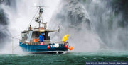 Windy Buoys & Fenders 8 Sizes Small to Large on a fishing boat near a waterfall in New Zealand.