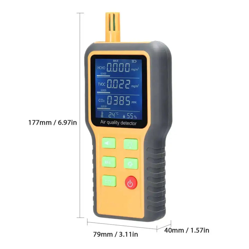 Portable Air Quality Monitor – CO2, TVOC, HCHO, Temperature & Humidity Detector (5-in-1) by Habicare