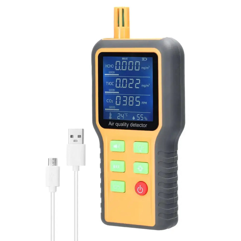 Portable Air Quality Monitor – CO2, TVOC, HCHO, Temperature & Humidity Detector (5-in-1) by Habicare