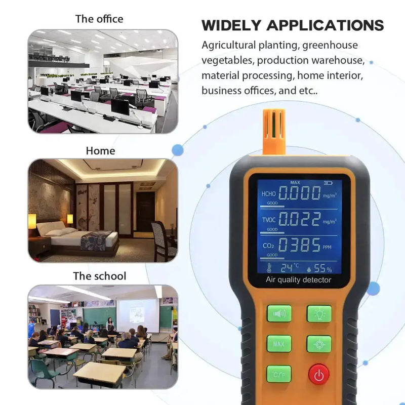 Portable Air Quality Monitor – CO2, TVOC, HCHO, Temperature & Humidity Detector (5-in-1) by Habicare