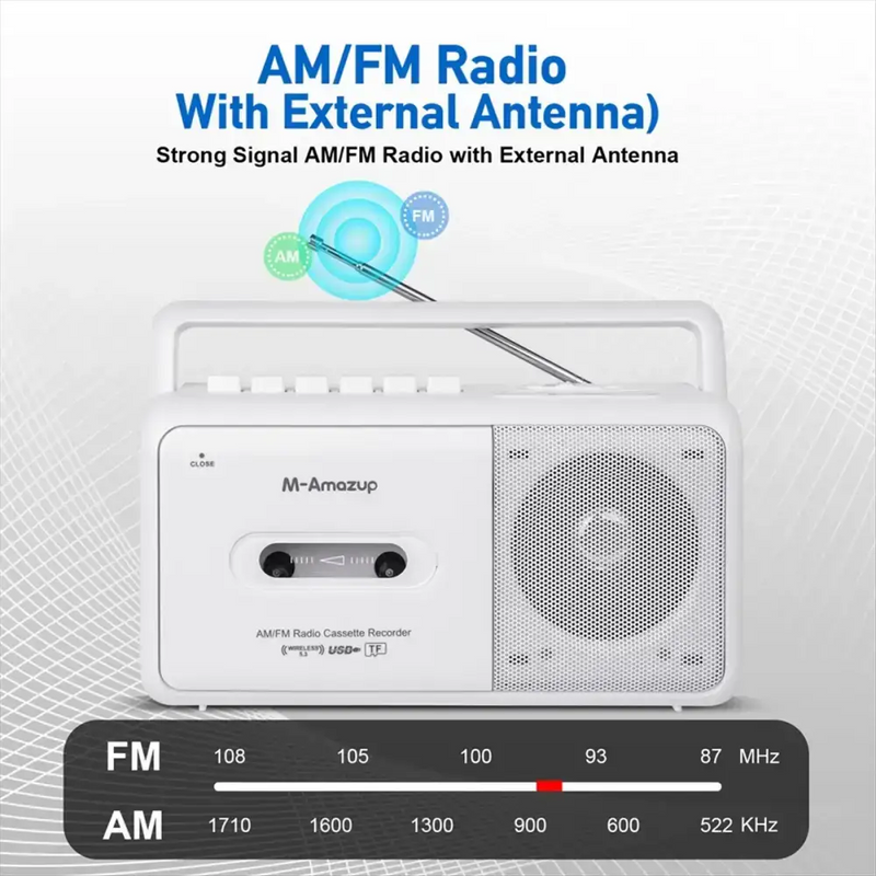 Portable Cassette Boombox with AM/FM Radio by Habicare