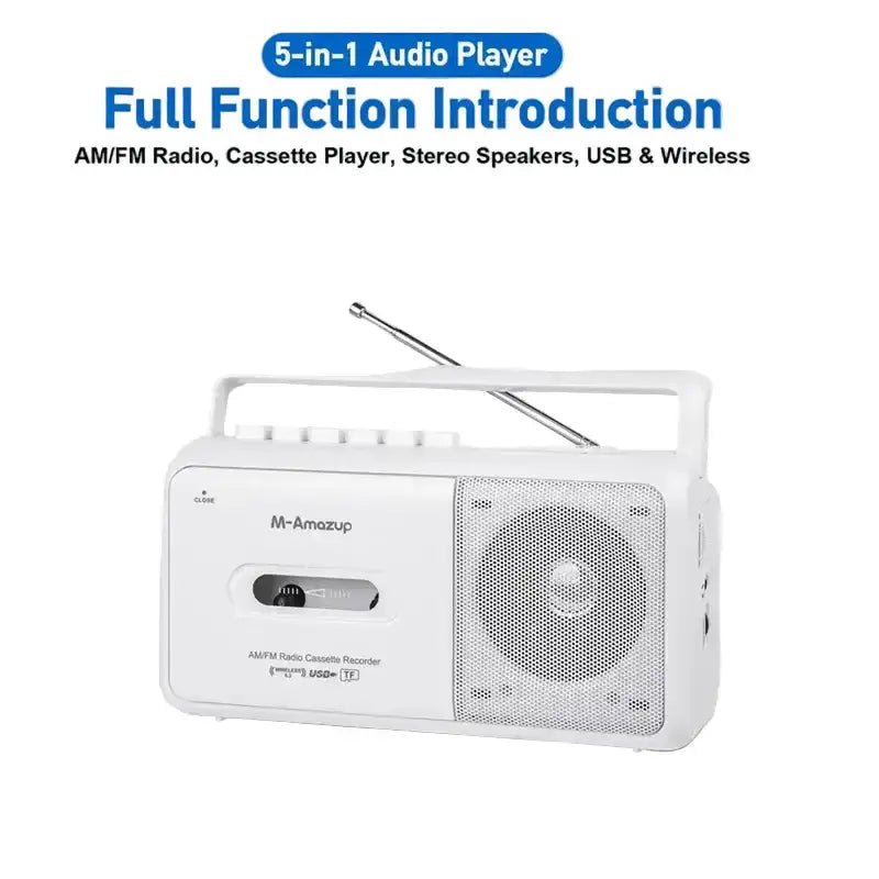Portable Cassette Boombox with AM/FM Radio by Habicare