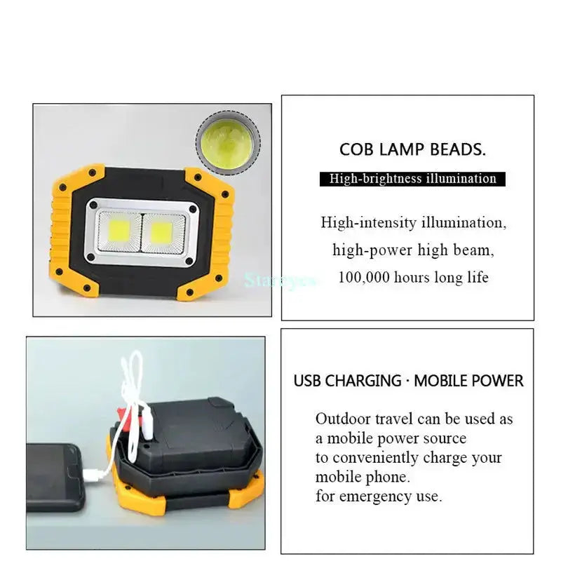 20W Rechargeable COB LED Floodlight Portable Outdoor Torch with Optional 18650 Battery by Habicare