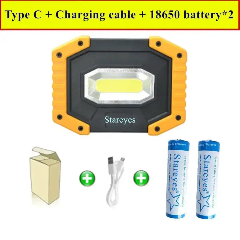 20W Rechargeable COB LED Floodlight Portable Outdoor Torch with Optional 18650 Battery by Habicare