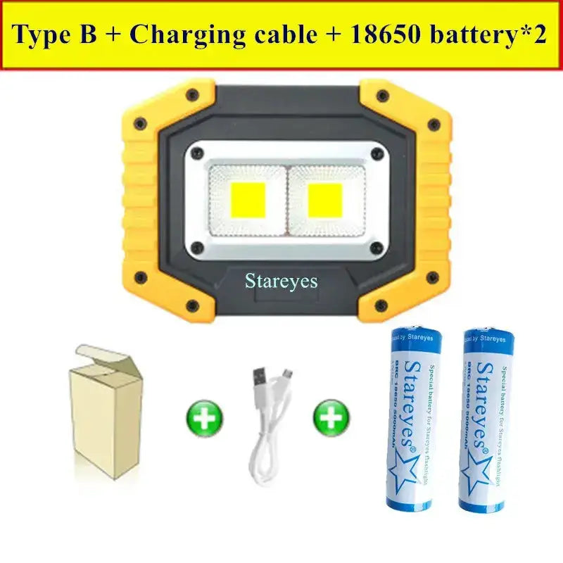 20W Rechargeable COB LED Floodlight Portable Outdoor Torch with Optional 18650 Battery by Habicare