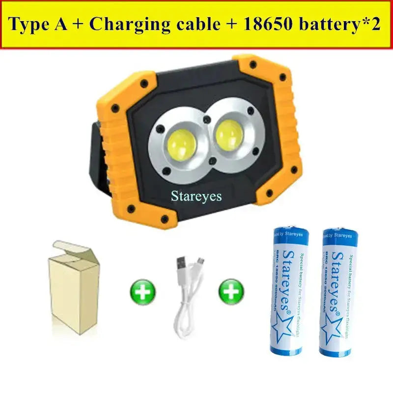 20W Rechargeable COB LED Floodlight Portable Outdoor Torch with Optional 18650 Battery by Habicare