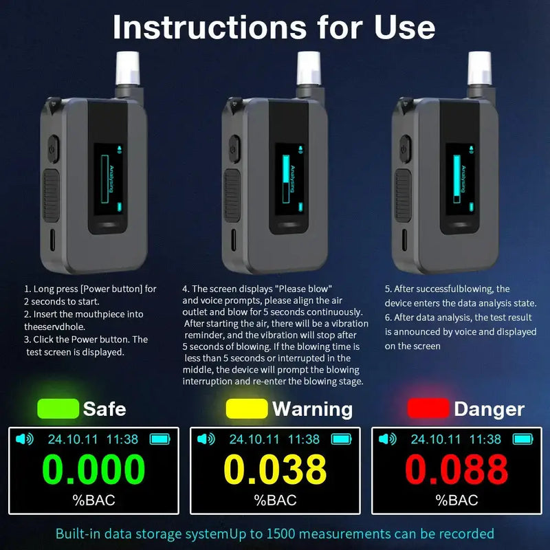 Portable Electrochemical Alcohol Tester – Professional Breathalyzer with LCD Display by Habicare